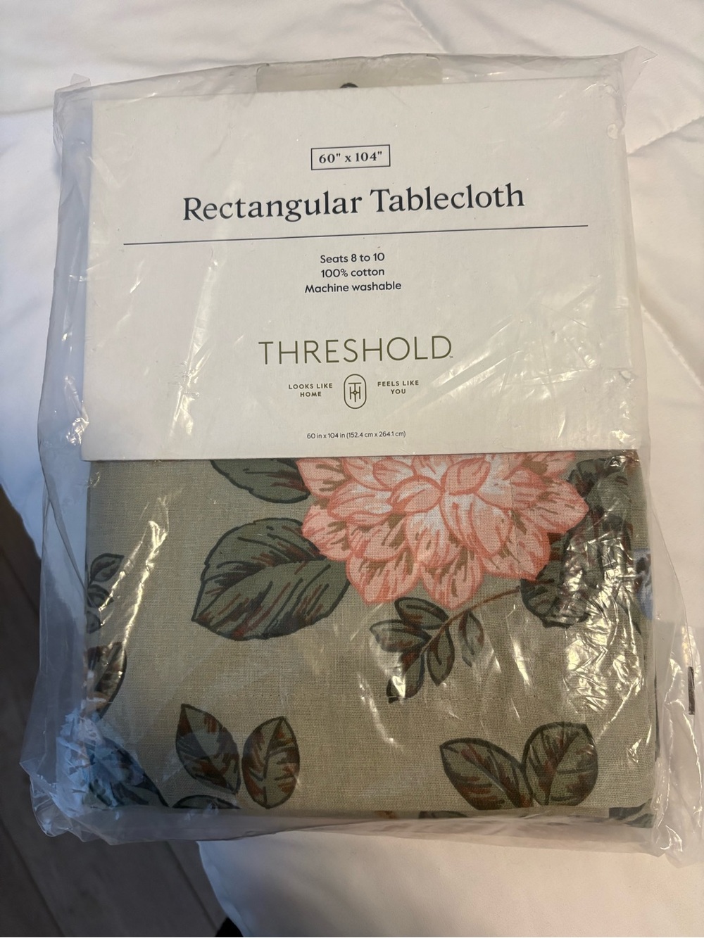 Threshold Target Floral Cotton Tablecloth - Taupe with Pink & Green Blooms NWT